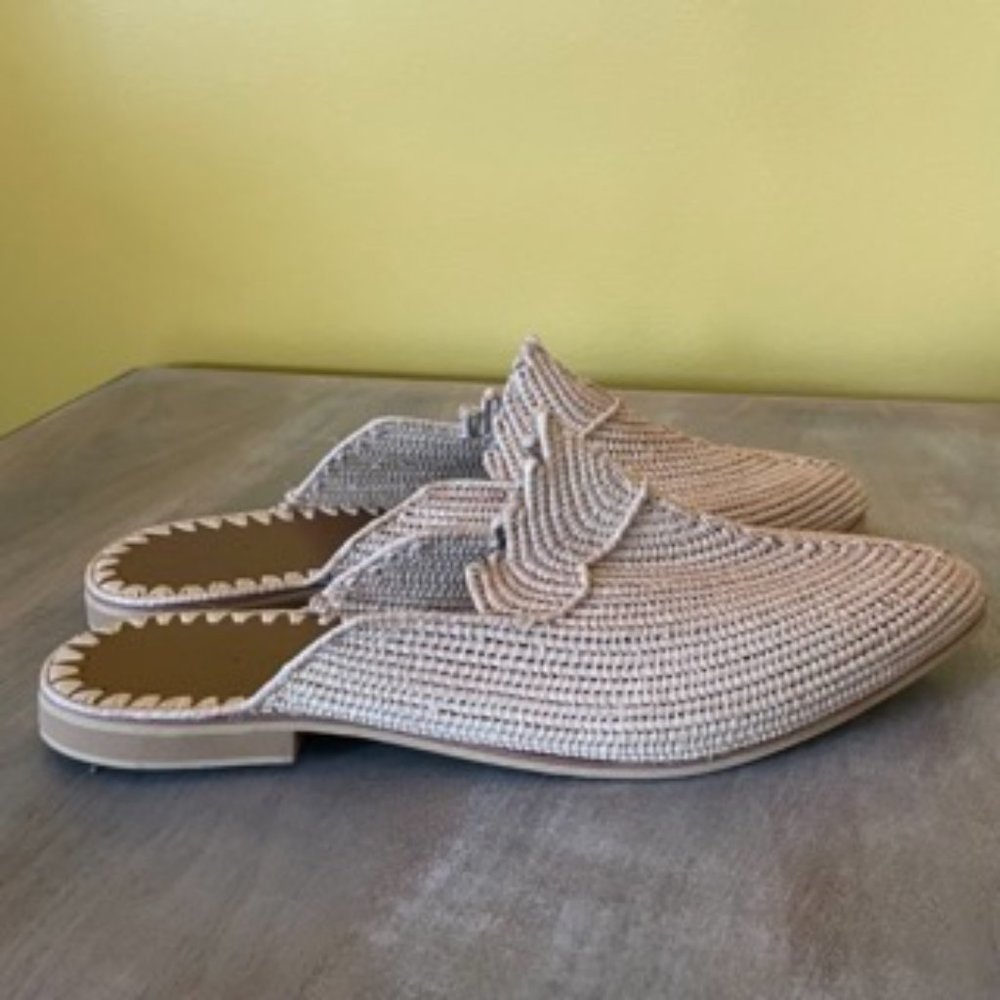 Women's Handmade Moroccan Raffia Slip-On Shoes/Flats (Beige)